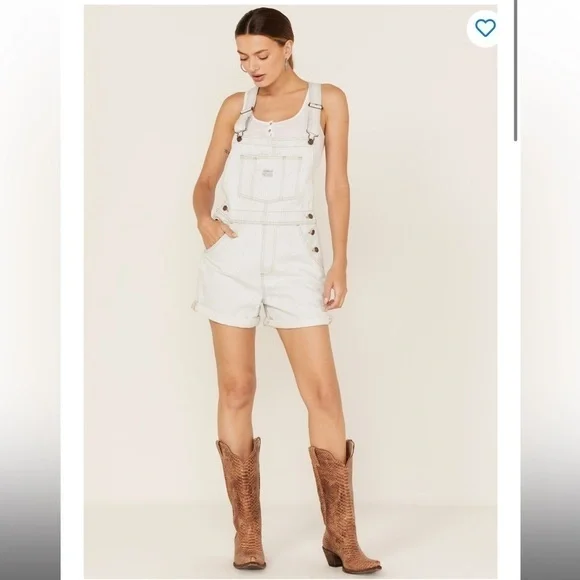 LEVI’S Vintage Style Denim Shortall NWT Stripey Blue Overall Shorts - Picture 3 of 9